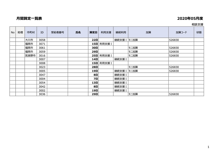 月間算定一覧表