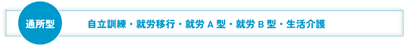 通所型　自立訓練・就労移行・就労A型・就労B型・生活介護